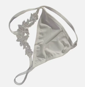 White Lace Trim <b>Thong</b> Panties Low Rise <b>Seamless</b> Women Underwear Knitted Triangle Brief for Daily Wear - Product Image 4
