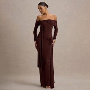 Robe longue asymétrique à une épaule avec design plissé pour les soirées - Product Image 2