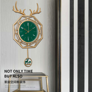 Antler Wall <b>Clock</b> Geometric Green Gold Nordic Style Living Room Office Bedroom Decor - Product Image 2