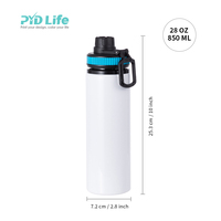 PYD Life plus récent 28 oz 850 ml blanc large bouche Sublimation sport extérieur en aluminium bouteille d'eau à paroi unique avec couvercle portable