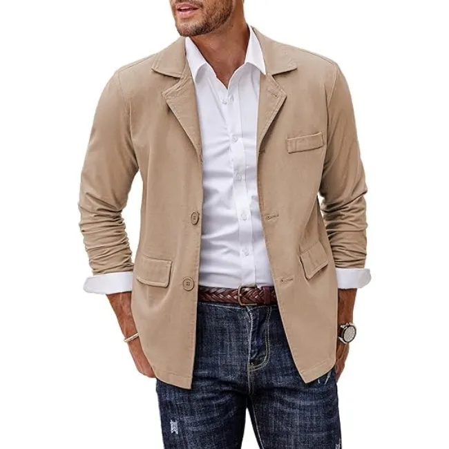 Men's Linen Cotton Casual Suits Blazer Jackets Regular Fit Two Button Solid Lightweight Sports Coats