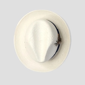 Chapeau Fedora en paille blanche avec ruban bleu et accent plume, décontracté, pour l'extérieur, unisexe, pour adultes - Product Image 3