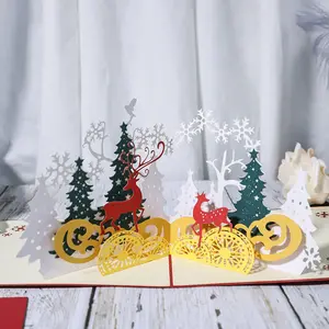 Tarjeta de felicitación de Navidad de alce del bosque, tarjeta de felicitación tridimensional 3D