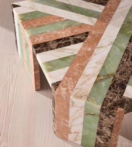 Mesa de Centro de Mármol Sólido Personalizada, Mesa Cuadrada con Rayas de Múltiples Piedras Hecha a Mano para Sala de Estar de Lujo - Product Image 2