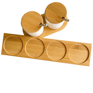 Großhandel umwelt freundliche Bambus Gewürz töpfe Gewürz dosen Gewürz box Set mit Deckel Löffel Tablett für Partys Gravierte Teller Geschirr - Product Image 6