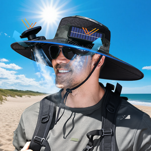 FCJ UPF50 + cappello da sole portatile pieghevole antivento con ventola solare e nebbia di raffreddamento per la pesca in spiaggia e viaggi - Product Image 3