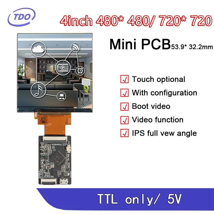 IPS 4 inci 480*480 Square UART, layar Lcd sentuh untuk rumah pintar dengan port USB