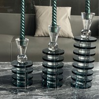Ensemble de porte-bougies en cristal de luxe moderne avec disques empilés pour la décoration de table d'hôtel, centre de table de salon, décoration intérieure, cadeau