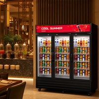 Réfrigérateur vertical commercial à 3 portes, vitrine à double porte vitrée pour boissons, pour supermarchés et cafés