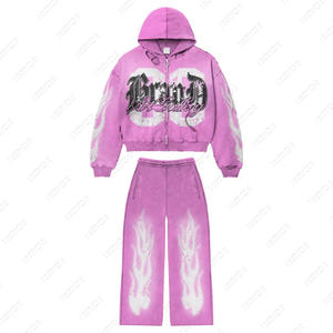 Survêtement unisexe personnalisable respirant pour homme, sweat à capuche zippé oversize et pantalon de survêtement évasé en tricot de terylène/polyester 400G Smart - Product Image 2