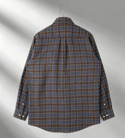 Kemeja Flanel Kotak-kotak Biru Coklat Vintage Lengan Panjang Pria Kancing Depan untuk Sehari-hari Kantor, Bisa Custom Logo