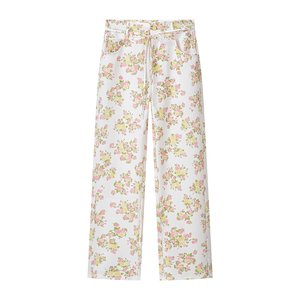 Completo coordinato estivo da donna 2026 con top floreale a balze e pantaloni a gamba larga, <span class=keywords><strong>set</strong></span> due pezzi per vacanze, OEM/ODM dalla fabbrica cinese - Product Image 5