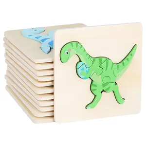 Atacado Montessori Dinosaur 3D Jigsaw Puzzles Brinquedos Animal Wooden Jigsaw Puzzle Early brinquedo educativo para crianças