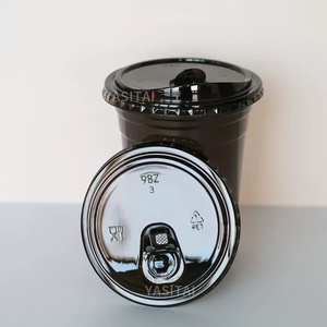 Gobelet en plastique transparent à usage unique pour boisson froide, 90mm/92mm/98mm, avec couvercle à pression noir en PET, pour le thé au lait et le café - Product Image 1
