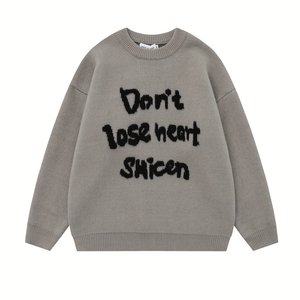 Personnalisé OEM & ODM Monogramme Coton Brodé Col Ras Du Cou À Manches Longues Hommes Hip Hop Simple Monogramme Pull Hommes Pull Oversize - Product Image 3