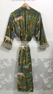 Robe longue en velours à imprimé animal vert, col châle, manches trois quarts, imprimé numérique, pour l'été - Product Image 3