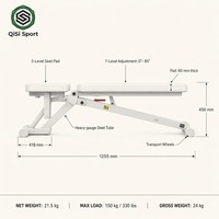 Banc de musculation réglable pour haltères et press d'orteils, 7 niveaux de réglage du dossier, 3 niveaux de réglage du siège, équipement de gym à domicile, entraînement de force, 150 kg