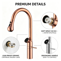 Robinet de cuisine flexible de luxe, extractible, rose doré, numérique, chaud et froid, mélangeur de cuisine professionnel avec pulvérisateur