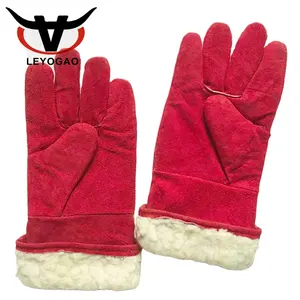 long leather gloves red yellow blue back cow split welding warm cotton lining Low price custom
