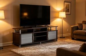 Soporte de <span class=keywords><strong>TV</strong></span> de <span class=keywords><strong>plasma</strong></span> de diseño moderno de madera, <span class=keywords><strong>mesa</strong></span> de cristal de esquina con muebles de estante (DX-8705) - Product Image 3