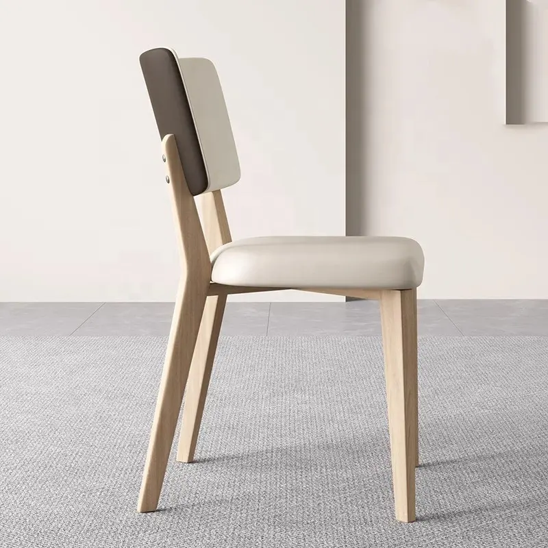 Nordic solid wood dining chair log cream wind home modern simple back chair Nordic medieval restaurant leather stool