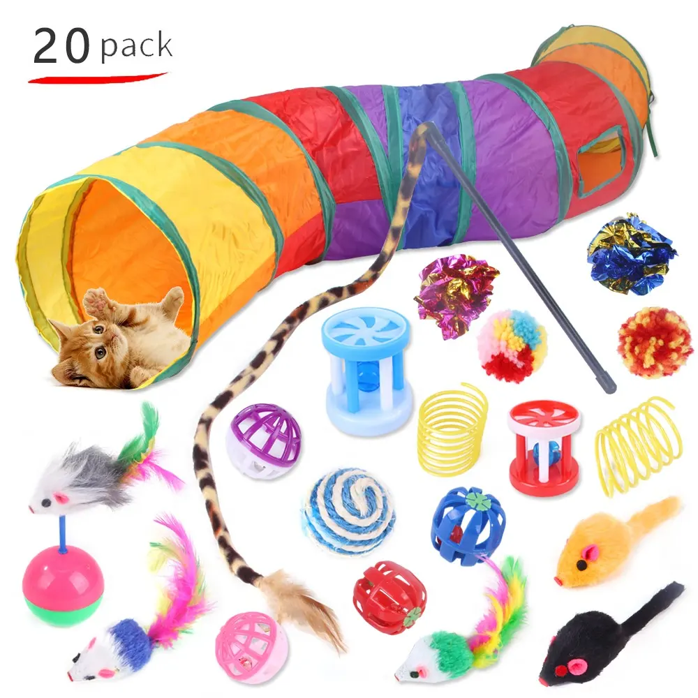 Cat Toys Interactive Feather Variety Pack Cat Tube Tunnel Cat Teaser Toy Set