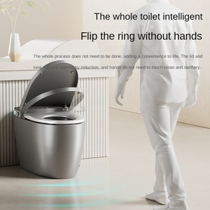 Toilette intelligente automatique moderne avec télécommande, siège chauffant, chasse d'eau à jet siphonique, en céramique, à poser au sol, rose - Product Image 2