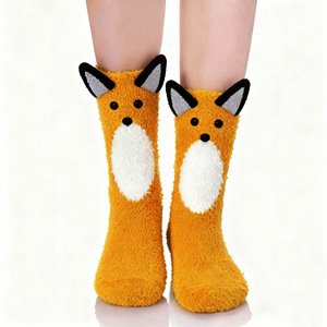 <span class=keywords><strong>Chaussettes</strong></span> de nuit chaudes et respirantes en polaire corail pour <span class=keywords><strong>femme</strong></span>, motif animaux 3D mignons (<span class=keywords><strong>renard</strong></span>, ours), épaisses, au-dessus du genou, collection automne-hiver - Product Image 1