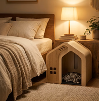 Maison pour chat en bois avec toit en tissu à motif patte, mobilier pour animaux de compagnie, abri intérieur avec coussin, montage facile, pour plusieurs chats
