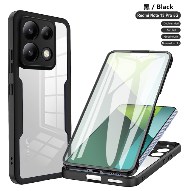 360 Degree Full Cover Case Phone Case for Redmi Note 13pro 5G 13 4G 5G Note 13 PLUS Clear Tpu+acrylic+pet Front Screen Protector