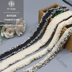 1.8cm màu đen và trắng Tweed tua cắt tùy chỉnh hẹp rìa Ribbon - Product Image 1