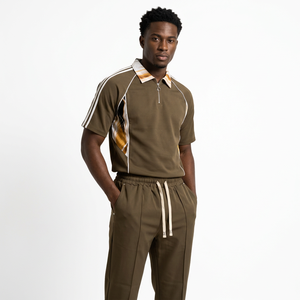 Ensemble de survêtement décontracté pour homme en mousseline 260 GSM, imprimé abstrait, demi-zip, tenue d'été, vêtements de loisirs, vente en gros OEM - Product Image 3