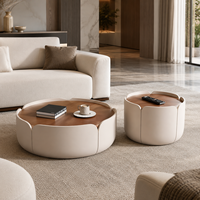 Nouvelle table basse ronde de style nordique en forme de fleur avec plateau en noyer, mobilier de salon moderne en bois