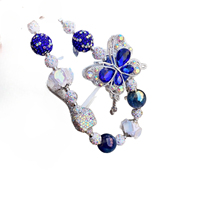 Breloque de téléphone papillon bleu en strass et perles, pendentif de sac artisanal lourd, cordon de poignet, cadeau bijoux pour femme