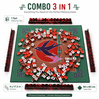 Combo 3-en-1 : Jeu de Mahjong Américain Classique Personnalisé, Thème Lapin, en Acrylique Violet, Luxe, Pliable, Résistant à l'Eau, pour 4 Joueurs, Jeu de Casino
