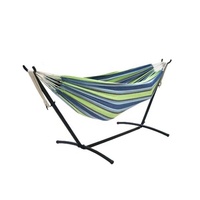 Hamac double avec support, capacité de charge de 450 lb, tissu en coton, structure en acier, design moderne, utilisation en extérieur, parc, camping