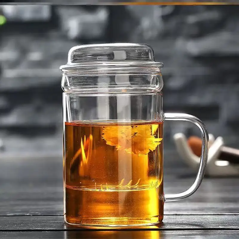 Cangkir Teh Kaca Borosilikat Elegan dengan Tutup Kaca dan Saringan Kaca Yang Dapat Dilepas Cangkir Infuser Teh dengan Penutup