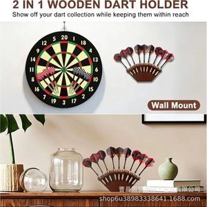 Cross-<b>border</b> wooden dart rack, fan-shaped solid wood 12-hole dart <b>display</b> rack, home wall-mounted dart storage rack - Product Image 1