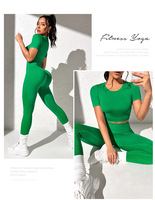 Ensemble de fitness pour femme, haut slim à manches courtes, pantalon de sport taille haute, ensemble de yoga sans couture, effet liftant des fesses, Spandex/Nylon