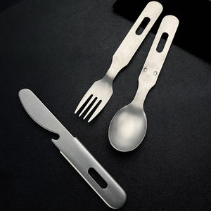 A71 Distressed 3 In 1 Portable Camping Cutlery <b>Set</b> Stainless Steel Knife <b>Fork</b> <b>Spoon</b> Outdoor Flatware <b>Set</b> For Adults - Product Image 5
