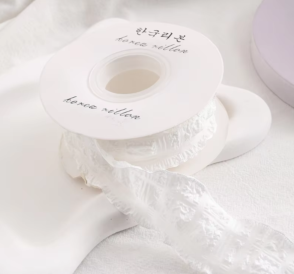 Ruban à carreaux plissé blanc-4cm