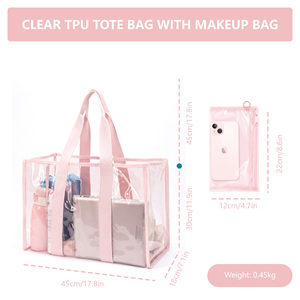 Borsa Tote Rosa in TPU Trasparente Personalizzata, Borsa Leggera Impermeabile da Spiaggia e Piscina per Donne, Ideale per Viaggi Estivi e Shopping - Product Image 4