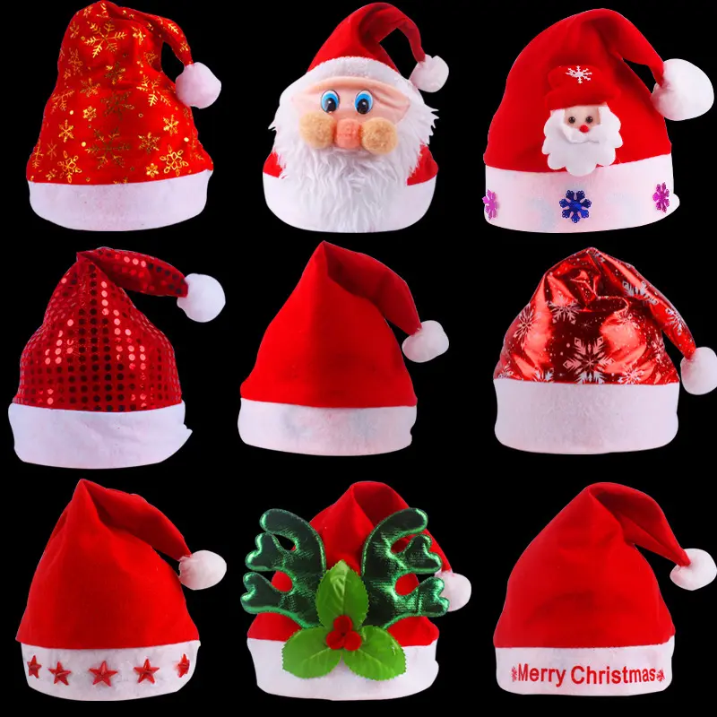 Manufacturer Funny Festival Party Christmas Santa Hats Plush Red Velvet Hats