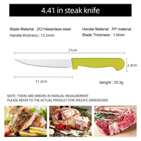 Ensemble de 6 couteaux à steak dentelés au design ergonomique, lame en acier inoxydable, manche en PP, confortable pour la main, boîte colorée