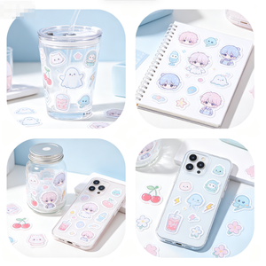 Lindas pegatinas de dibujos animados de niñas con estrellas, corazones y frutas, hoja de pegatinas adhesivas de PVC impermeables para decoración. - Product Image 6