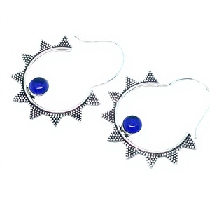 Boucles d'oreilles créoles artisanales en laiton plaqué argent avec améthyste pour femme, motif floral bohème, sans nickel, cadeau - Product Image 3