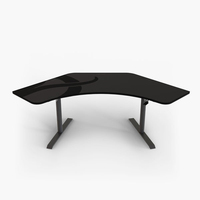 Bureau de jeu d'angle AJUNION Table noire Bureau de jeu Pieds en acier robustes réglables en hauteur Bureaux d'ordinateur inclus Cintre pour casque