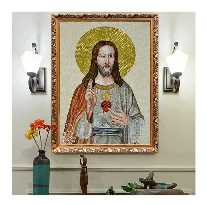ZFカスタム教会イエス絵画宗教絵画壁壁画ハンドカットアートガラスモザイクアート中国での供給