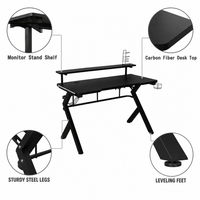 Bureau de jeu moderne en métal durable avec éclairage LED, étagère pour moniteur, crochet pour casque, porte-gobelet, design ergonomique, surface en MDF, pour salle de jeu ou maison