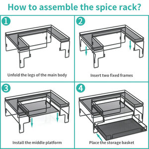 Fabricante personalizado 5,5 ''H X 13,6'' W X 10 ''D Estante independiente de acero inoxidable Especiero Islas y carros de cocina ajustables - Product Image 6